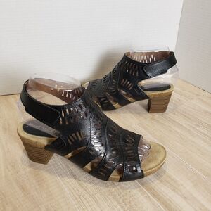 Josef Seibel Women Sunny Sandals Brown Leather Cutout Block Heel 6.5/7